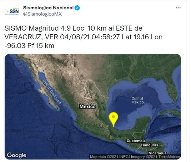 No se reportan afectaciones por sismo registrado en Veracruz