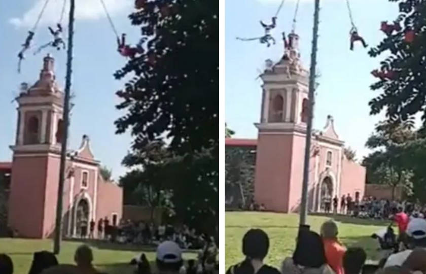 En Puebla, cuerda se desprende y volador de Papantla cae desde 25 metros