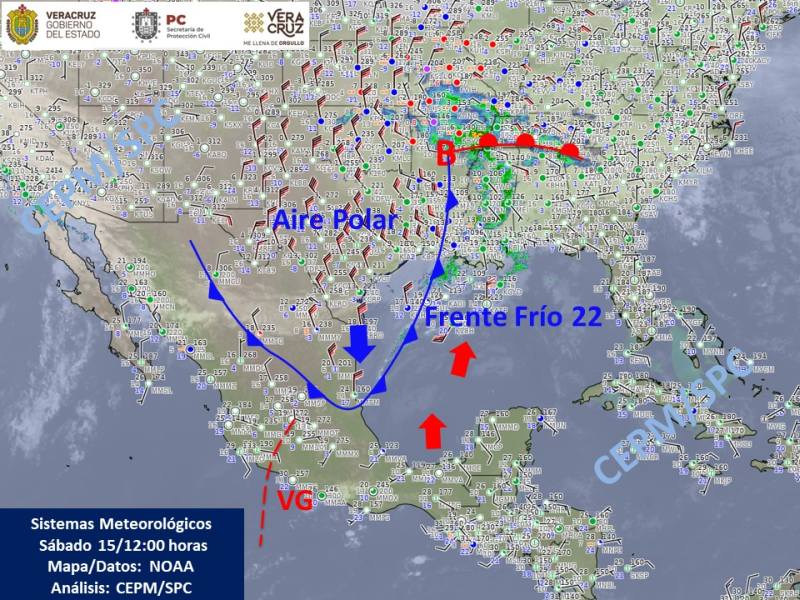 Frente Frío 22 traerá lluvias y evento de norte en Veracruz