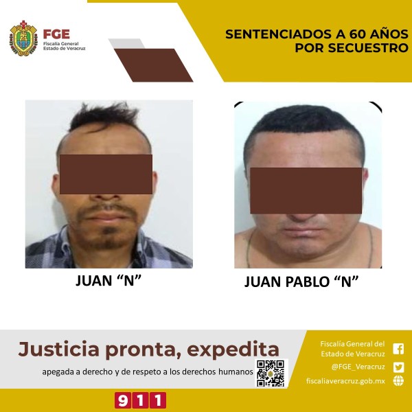 Juan ‘N’ y Juan Pablo ‘N’ sentenciados a 60 años de prisión por secuestro