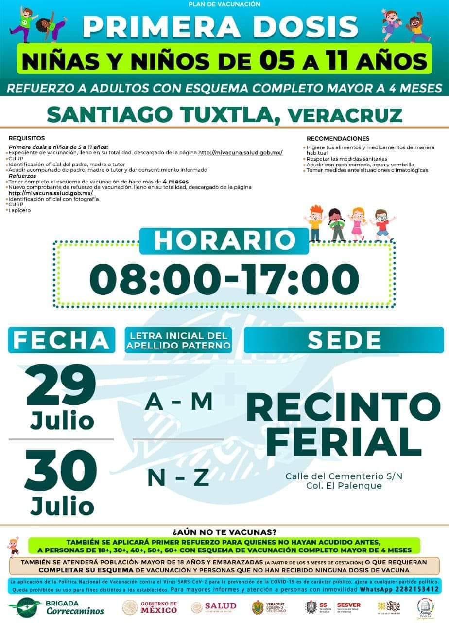 ¡Atención Santiago Tuxtla! Aplicarán dosis anti Covid para niños de 5 a 11 años