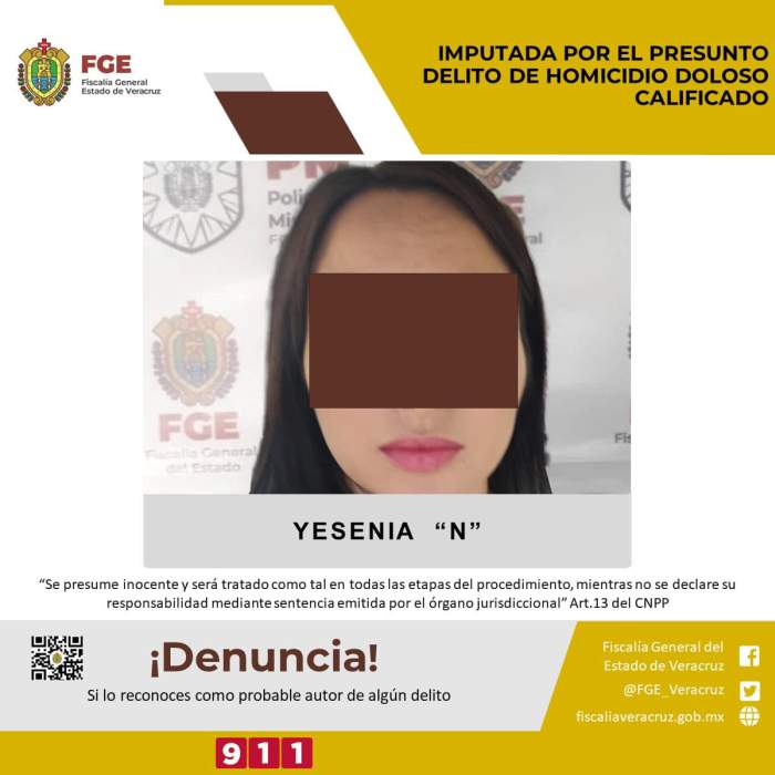Juez dicta prisión preventiva oficiosa a Yesenia «N», presunta multihomicida de 7 personas en Boca del Río