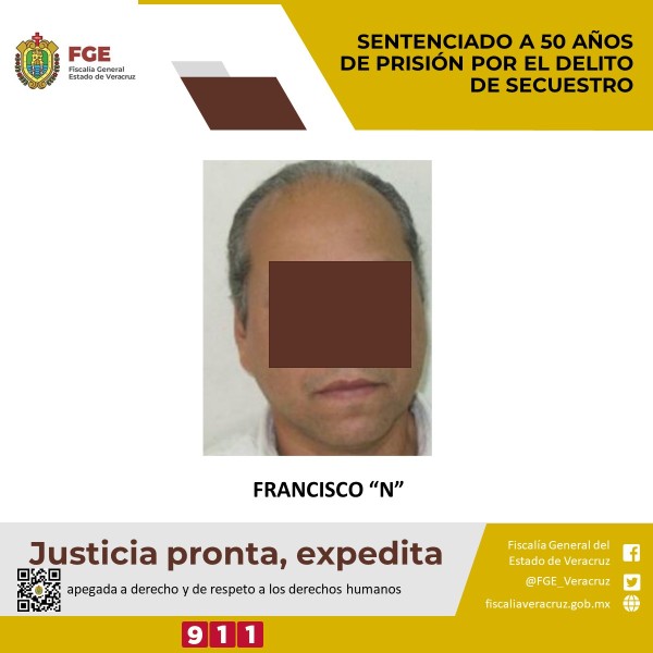 Sentencian a Francisco ‘N’ a 50 años de prisión por el delito del secuestro, en Santiago Tuxtla