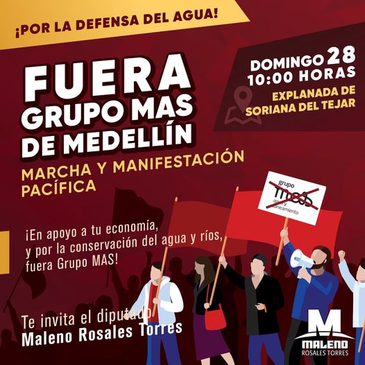 Convoca Maleno Rosales a marcha contra servicio de agua en Medellín