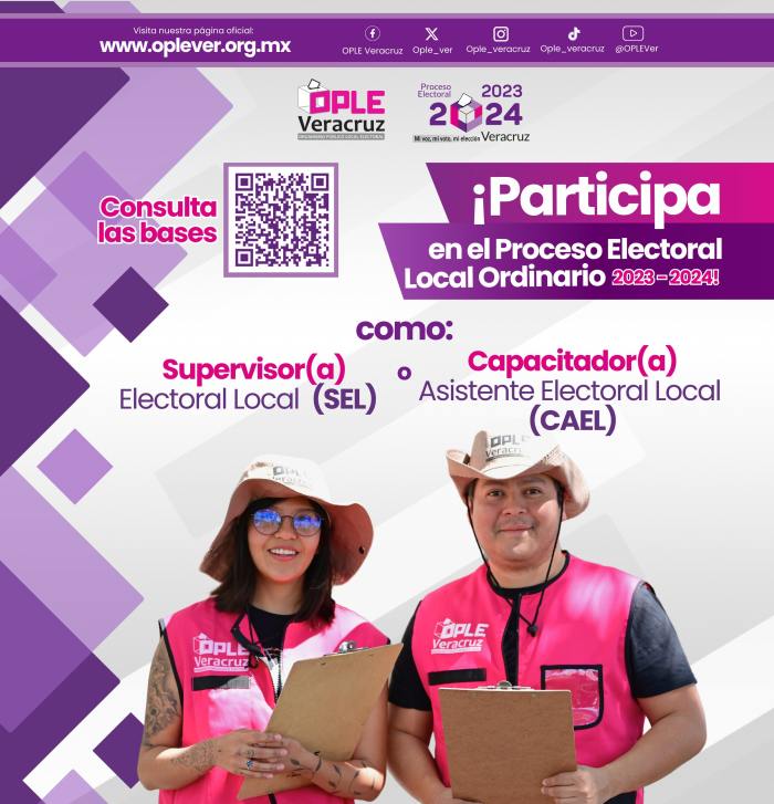 OPLE Veracruz mantiene abierta oferta laboral para Supervisores Electorales y Capacitadores Asistentes Locales